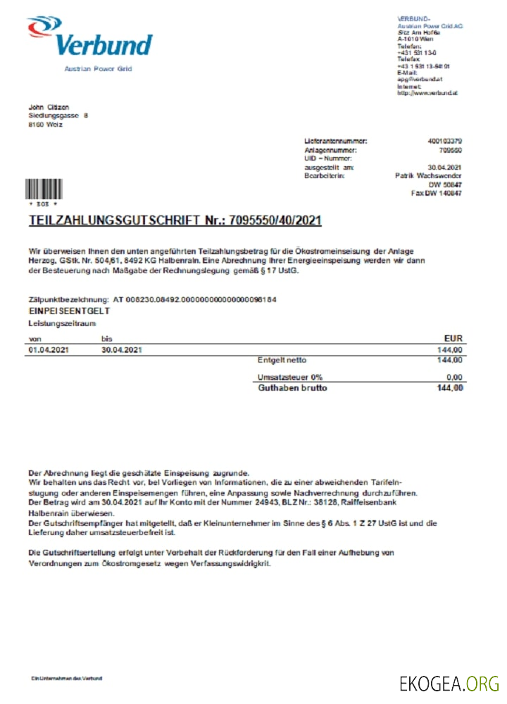 Austria Verbund Austrian Power Grid utility bill